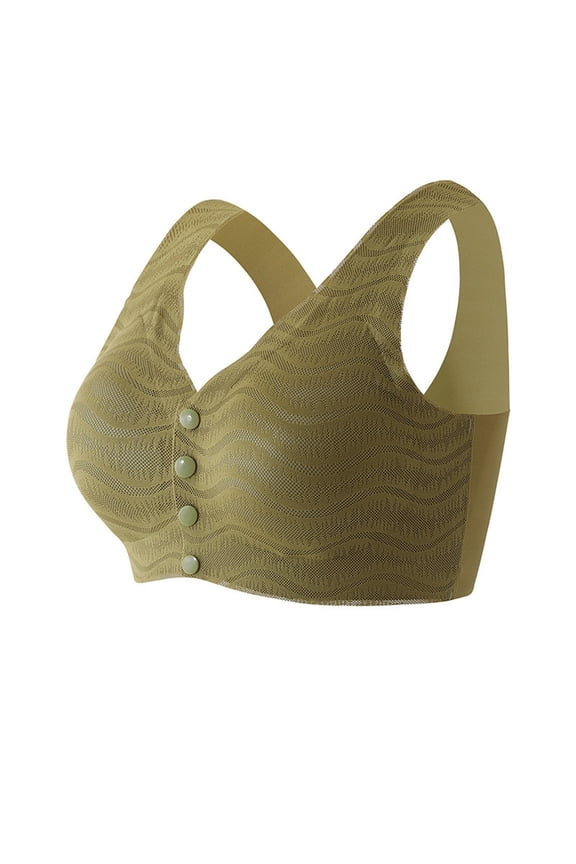 Soft Breathable Front-Buckle Bra for Middle-Aged and Elderly Women, Corrugated Lace Seamless Comfort with Large Elastic Closure, Easy Wear for All-Day Activities