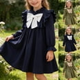 thumbnail image 1 of Paiwinds Spring Fall Girls A-Line Dress Crew Neck Ruffle Trim Long Sleeve Bow Detail Casual Loose Fit Regular Holiday Party Outfit for Kids, 1 of 9