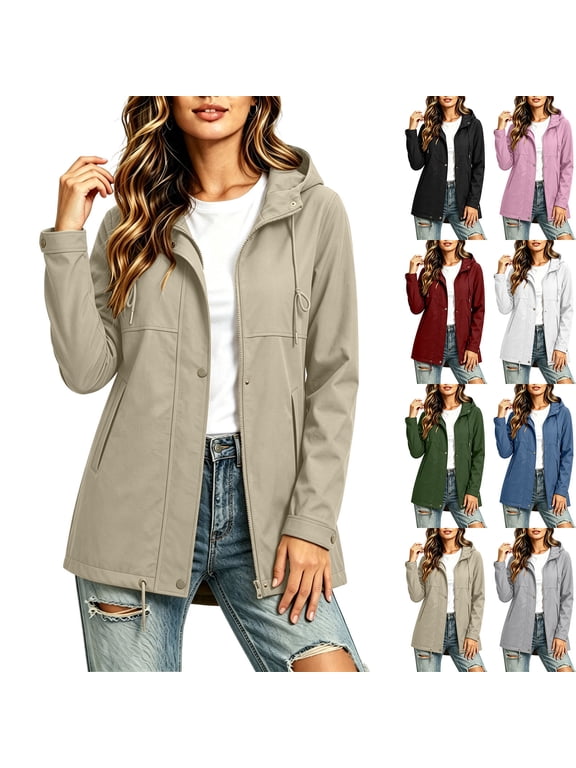 Spring Fall Women's Lightweight Anorak Jacket Hooded Long Sleeve Full Zip Up Windbreaker Casual Regular Fit Versatile Outerwear Coat for Women
