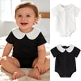 thumbnail image 1 of Paiwinds Summer Baby Short Sleeve Bodysuit Romper Peter Pan Collar Classic Casual Onesie Snap Closure Stretchy Knit Regular Fit Infant Unisex Clothes, 1 of 9