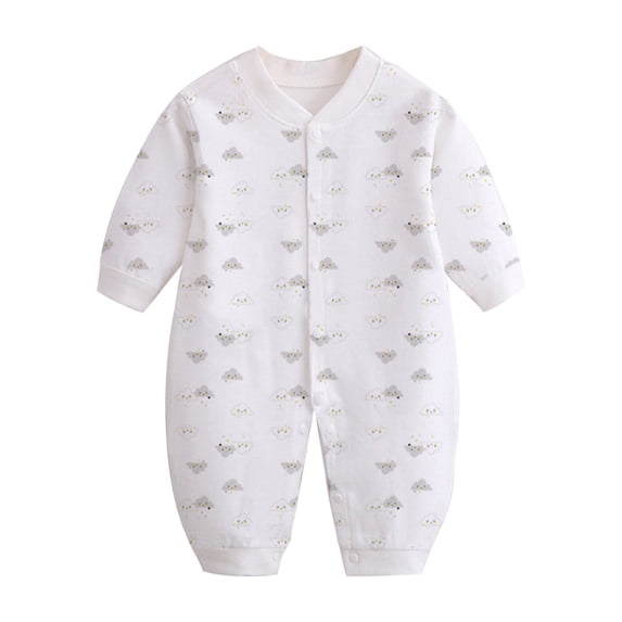 Paiwinds Unisex Baby Newborn Long Sleeve Button-Front Printed Cotton Romper, Lightweight Summer Jumpsuit for Infant Baby Boy Girl, Easy Diaper Changes, Soft Breathable Fabric