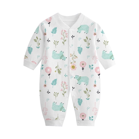 Paiwinds Unisex Baby Newborn Long Sleeve Button-Front Printed Cotton Romper, Lightweight Summer Jumpsuit for Infant Baby Boy Girl, Easy Diaper Changes, Soft Breathable Fabric