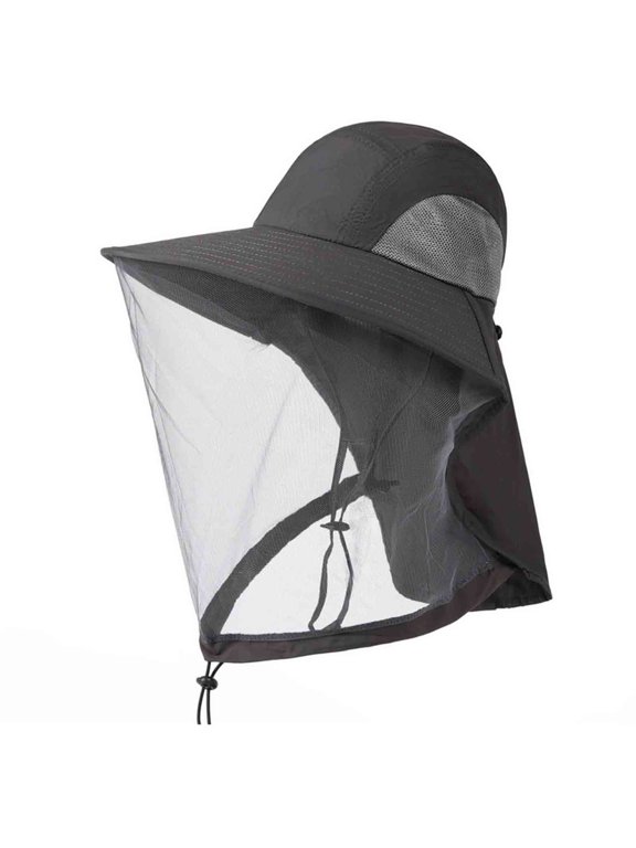Unisex Sun Hat with Face Shield Neck Flap for Men Women Outdoor Fishing Hiking Beach UV Protection Anti-Mosquito Bug Net Adjustable Chin Strap Wide Brim Gardening Cap