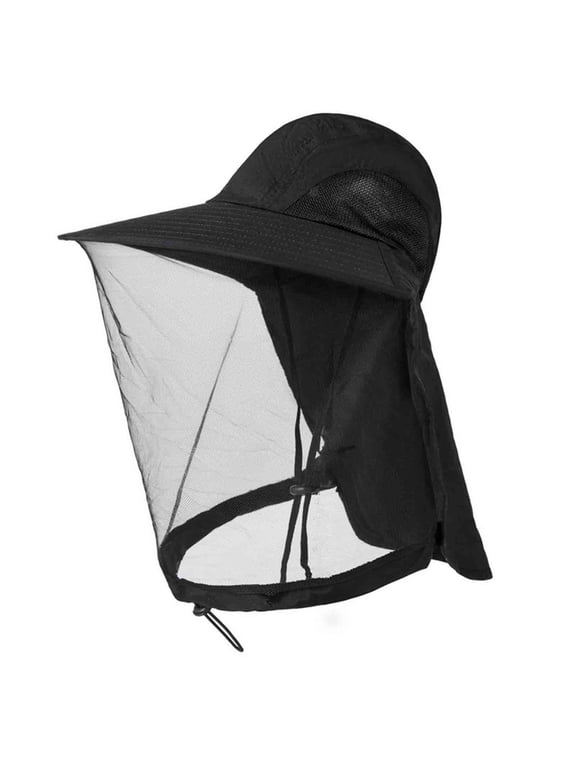 Unisex Sun Hat with Face Shield Neck Flap for Men Women Outdoor Fishing Hiking Beach UV Protection Anti-Mosquito Bug Net Adjustable Chin Strap Wide Brim Gardening Cap