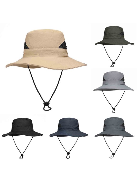 Unisex Sun Hat Wide Brim Bucket Hat for Men Women UV Protection Breathable Mesh Adjustable Chin Strap Fishing Hiking Beach Summer Outdoor Cap
