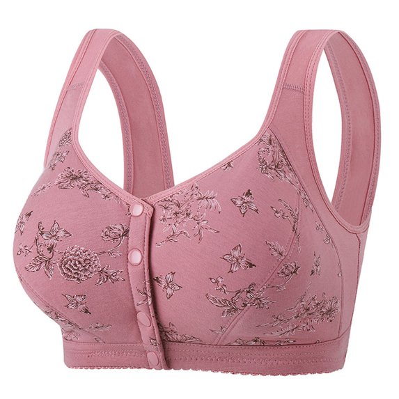 Paiwinds Women's Front Closure Bra - Wirefree Floral Print Comfort Bra with Wide Straps, Plus Size Everyday Underwear