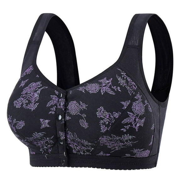 Paiwinds Women's Front Closure Bra - Wirefree Floral Print Comfort Bra with Wide Straps, Plus Size Everyday Underwear