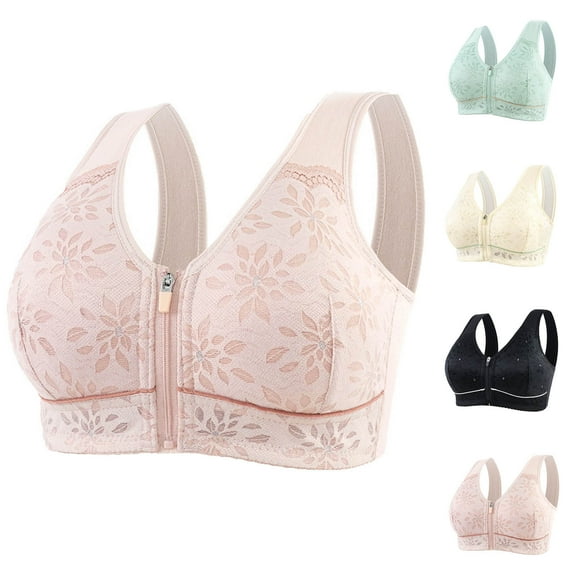 Paiwinds Woman's Printed Lace Front-Button Bra for Larger Sizes, No Underwire with Easy Front Closure and Elastic Support, Breathable Fabric for Comfortable All-Day Wear