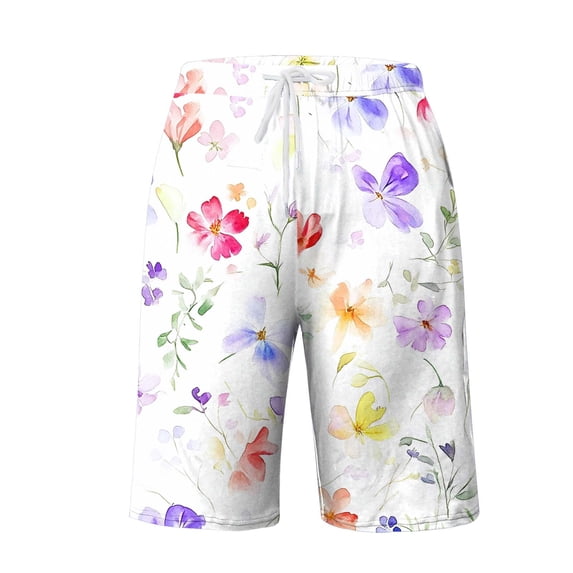 Paiwinds Women Casual Floral Print Elastic Drawstring Shorts Home Loungewear Bermuda Shorts with Pockets Fringe Mid Rise