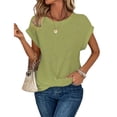 thumbnail image 1 of Paiwinds Women Crew Neck Short Sleeve Knit Side Loose Solid Color Casual Top, Soft Polyester Comfortable T-Shirt with Side Knot Detail for Casual Daily Wear and Outings, Relaxed Fit Trendy Blouse, 1 of 6
