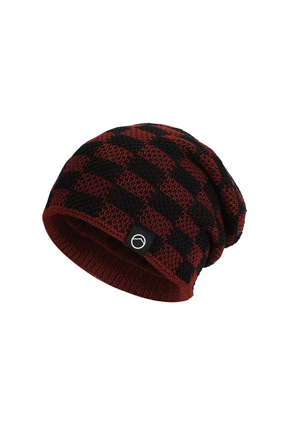 Women Winter Knit Beanie Hat Fleece Lined Ear Protection Checkered Slouchy Skull Cap Warm Outdoor Ski Hats for Ladies