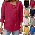 thumbnail image 1 of Paiwinds Women's 3/4 Sleeve Button Up Top Casual Solid Color Blouse Soft Cotton Linen Blend, 1 of 8