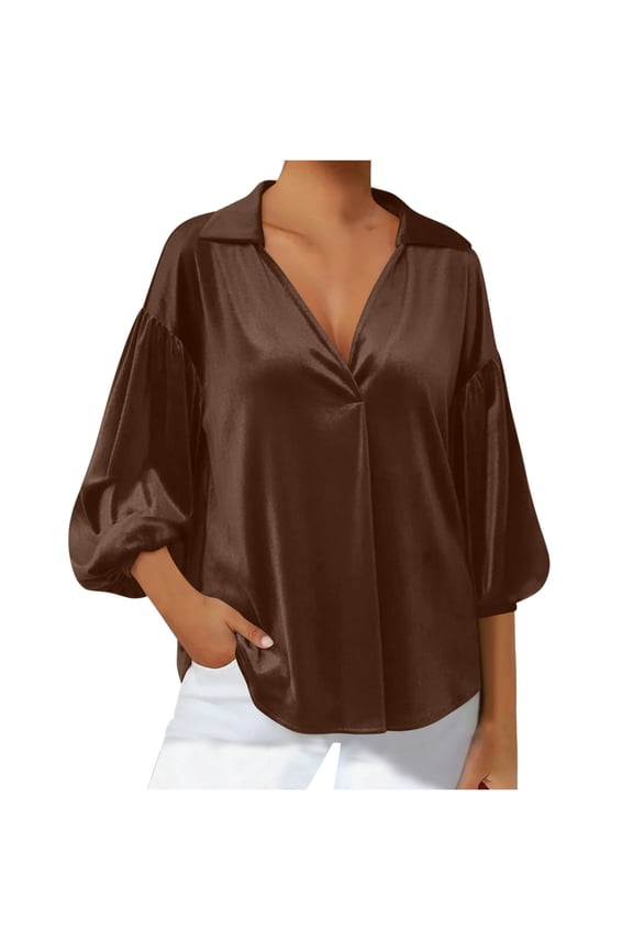 Women's 3/4 Sleeve Striped Loose Fit Top Casual Pullover Blouse Soft Nylon Spandex