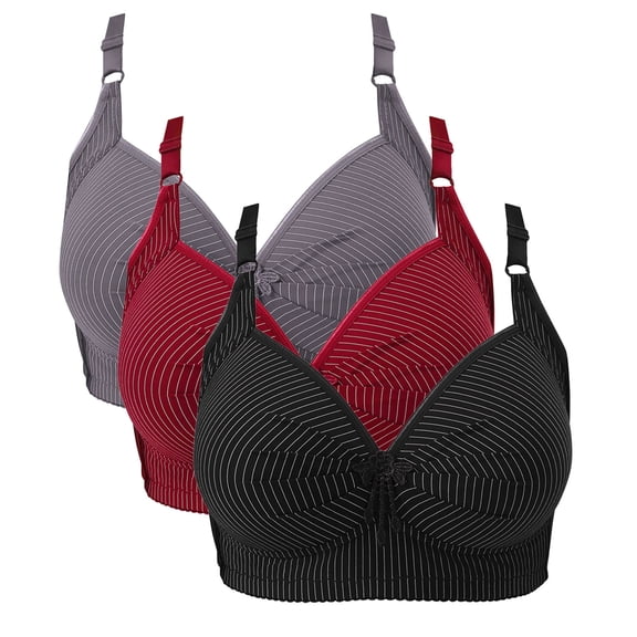 Paiwinds 3-Pack Wireless Bras for Women Full Coverage Seamless No Rim Soft Breathable B Cup Large Size Stripe Gathered Daily, Size 36BC-50BC