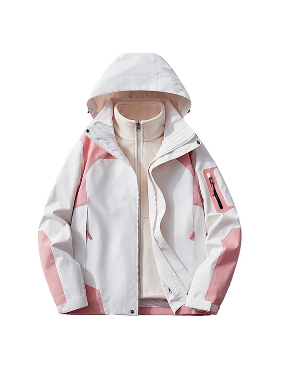 Women's 3-in-1 Windproof Hiking Jacket Hooded Zip Up Winter Coat Water Resistant Warm Outdoor Outerwear for Women Skiing Camping Daily Wear