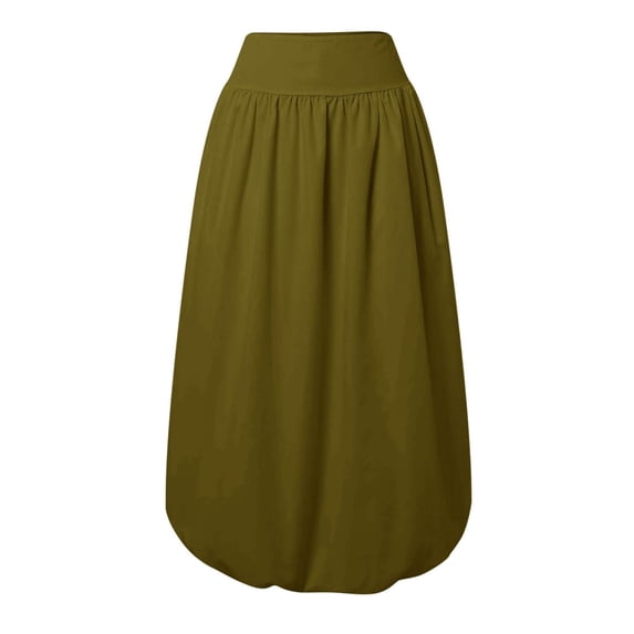 Paiwinds Women's Ankle Length Solid Stretchy Elastic Waist A-Line Skirt Flowy Casual Long Skirt for Daily and Relaxed Wear