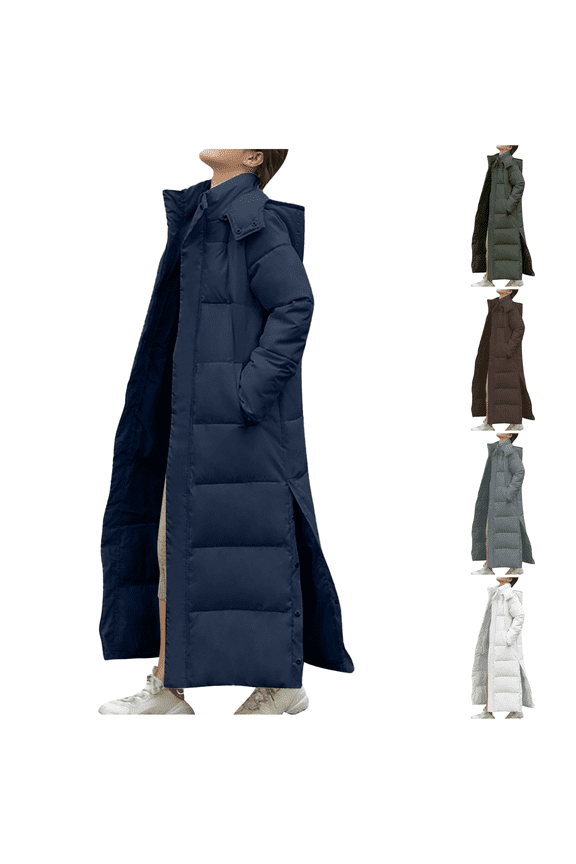 Women's Lengthened Thickened Down Cotton Jacket, Winter Fashion Long Coat with Full Zip Closure, Puffer Outerwear for Cold Days and Stylish Winter Looks