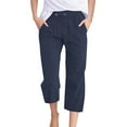 thumbnail image 1 of Paiwinds Women's Casual Color Elastic Loose Pants Capris with Pocket, Wide Leg, 7/8 Length, Navy., 1 of 5