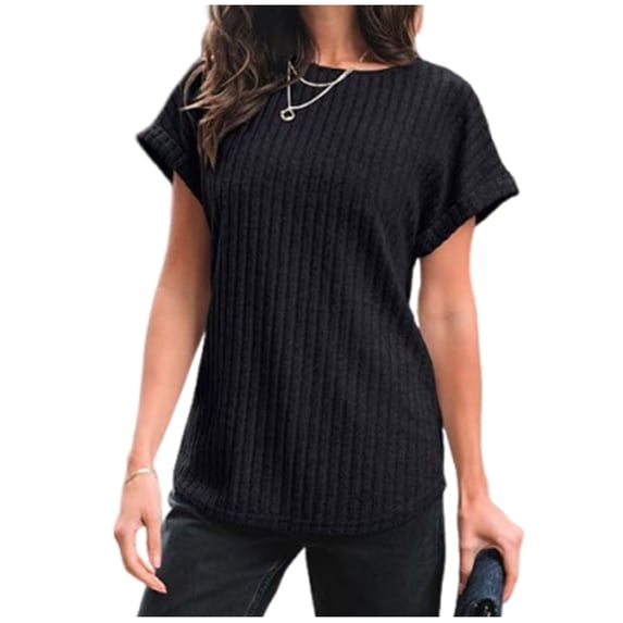 Paiwinds Women‘s Casual Round Neck 3/4 Sleeve Blouse, Stretchy Nylon Spandex Summer Top with Relaxed Fit, Solid Color Shirt for Home, Daily and Casual Occasions