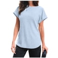 thumbnail image 1 of Paiwinds Women‘s Casual Round Neck 3/4 Sleeve Blouse, Stretchy Nylon Spandex Summer Top with Relaxed Fit, Solid Color Shirt for Home, Daily and Casual Occasions, 1 of 3