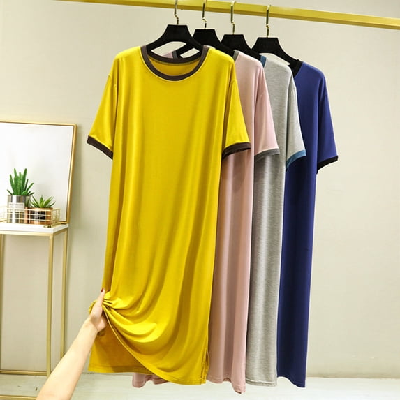 Paiwinds Women‘s Casual Short Sleeve Nightdress - Round Neck Home Sleep Dress Made of Nylon-Spandex, Breathable and Comfortable, Free Size
