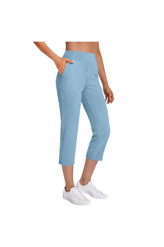 Women's Casual Travel Stretch Golf Capris, 7/8 Length, Slim Fit, Elastic Waist, Solid Color Sports Pants, Multiple Colors.