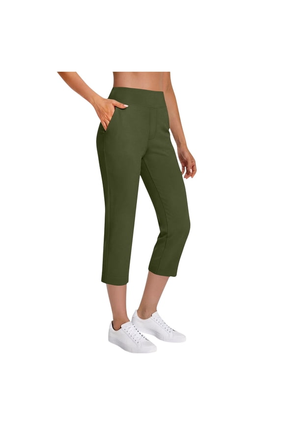 Women's Casual Travel Stretch Golf Capris, 7/8 Length, Slim Fit, Elastic Waist, Solid Color Sports Pants, Multiple Colors.
