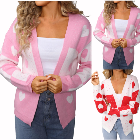 Paiwinds Women's Cocoon Cardigan with Embroidered Heart Accents and Color Block Design for Cozy Comfort in Fall and Winter Seasonal Wear