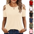 thumbnail image 1 of Paiwinds Women's Cold Shoulder T-Shirt with Criss-Cross Straps, Short Sleeve Crew Neck Casual Top for Spring Summer, 1 of 9