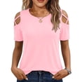 thumbnail image 1 of Paiwinds Women's Cold Shoulder T-Shirt with Criss-Cross Straps, Short Sleeve Crew Neck Casual Top for Spring Summer, 1 of 8