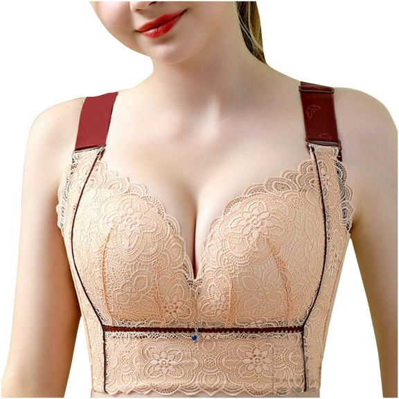 Paiwinds Women's Comfortable Lace Bra - Plus Size C Cup Gathering Side Smoothing Support for Fuller Figures Daily Wear