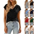 thumbnail image 1 of Paiwinds Women's Cowl Neck Short Sleeve Relaxed Fit Top, 2026 Summer Casual Blouse with Soft Stretchy Fabric for Everyday Wear, 1 of 9