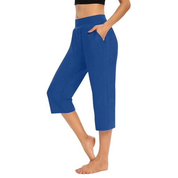 Paiwinds Women's Cropped Pants with Pockets Elastic Waist Straight Leg Summer Casual