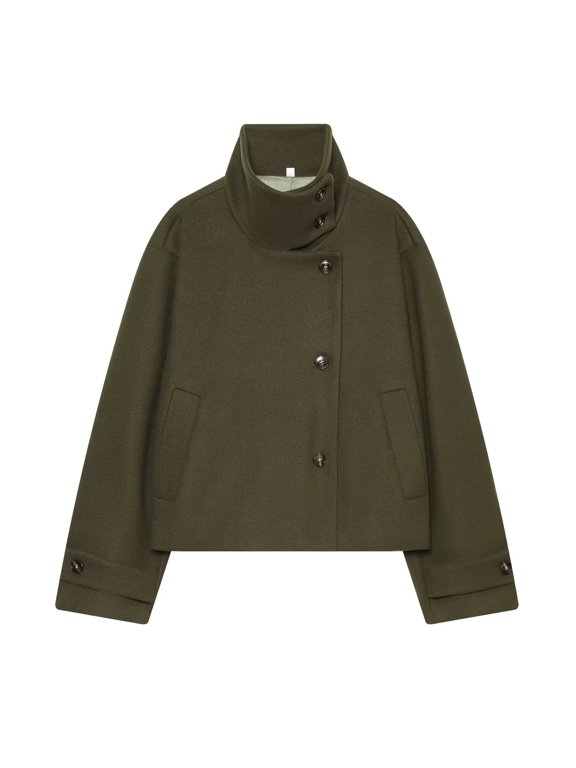 Women's Cropped Peacoat Button Front Stand Collar Long Sleeve Winter Coat with Pockets Warm Layering Outerwear Casual Work Jacket for Women Daily Wear