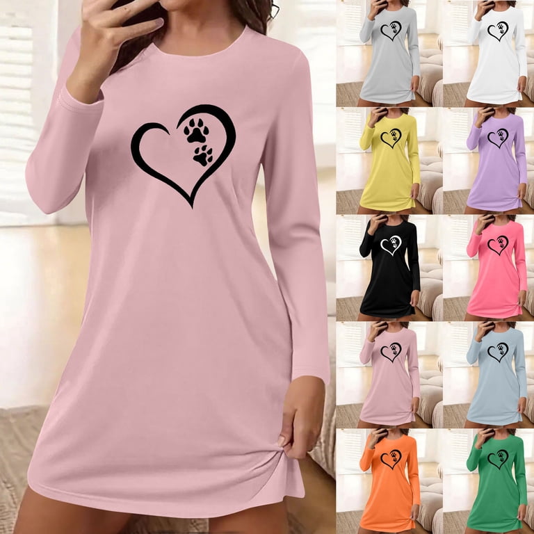 cute home dress Paiwinds Women's Heart Print Sweater Dress, Long Sleeve Round Neck Casual Lounge for Daily Wear, Home, Outings Sleep dress Color:FLORAL BLACK 12072024 Floral Sexy Short A-Line this versatile piece ensures