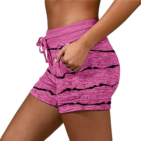 Paiwinds Women's Drawstring Casual Pocket Loose Printed Sports Shorts, Elastic Waist, Striped Pattern, Lightweight, Multiple Colors.