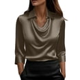thumbnail image 1 of Paiwinds Women's Elegant 3/4 Sleeve Blouse with Ruffled Collar Casual Flowy Satin Top Soft Polyester Solid Color Shirt, 1 of 8