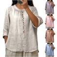 thumbnail image 1 of Paiwinds Women's Embroidered V-Neck Mid Sleeve Top, Casual Pullover Blouse with Floral Design, Lightweight Cotton Linen Blend for Summer, 1 of 9