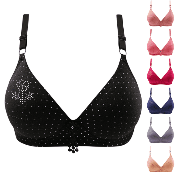 Paiwinds Women's Embroidered Wireless Bra - Glossy Dot Push Up Comfortable Breathable No Underwire Tshirt Bra for Everyday Wear, Multiple Colors & Sizes S-2XL