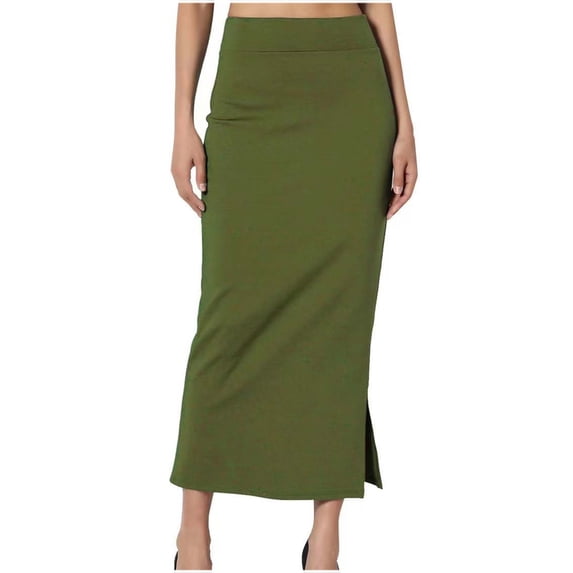 Paiwinds Women's Fall Casual Solid Color Comfortable Wrap Midi Skirt with Side Slit, Soft Polyester for Daily Wear