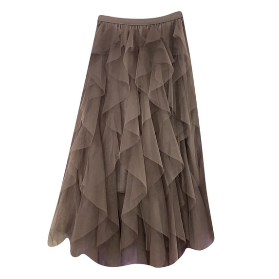 Paiwinds Women's Fashionable Spring Summer Solid Color High Waist Pull-On Long Skirt, Soft Stretchy Polyester Spandex for Casual Birthday