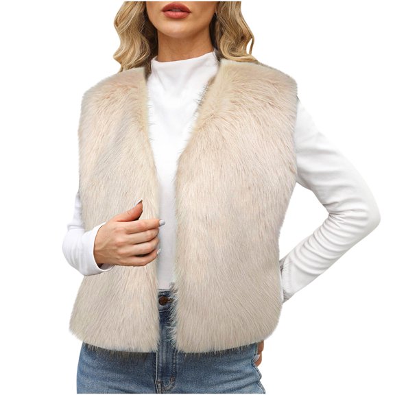 Paiwinds Women's Faux Fur Vest Sleeveless Open Front Winter Coat Warm Short Outerwear for Women Casual Party Holiday Daily Wear Evening Layered Comfort