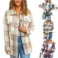 thumbnail image 1 of Paiwinds Women's Flannel Plaid Shacket Button Down Long Sleeve Side Pockets Wool Blend Shirt Jacket for Casual and Everyday Wear, 1 of 7