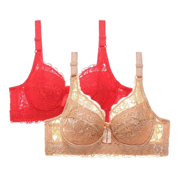 Paiwinds Women's Front Closure Lace Bras 2-Pack Push Up Comfort Wireless Bra No Underwire Seamless Bralette Adjustable Straps Plus Size 34B to 46D