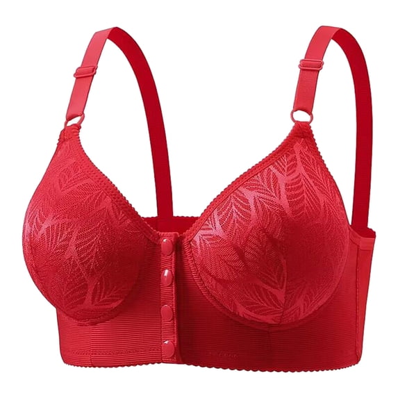 Paiwinds Women's Front Closure Bra - Wirefree Plus Size Bralette with Leaf Lace Pattern, Comfortable Everyday Underwear for Daily Wear
