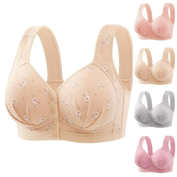 Paiwinds Women's Front Open Button Wireless Bra - Plus Size Soft Comfortable Breathable Side Smoothing Bra for Daily Wear, Multiple Colors, Sizes M-3XL