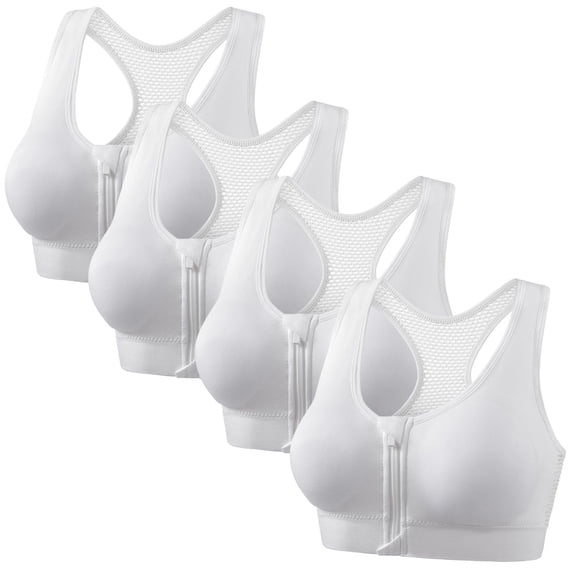 Paiwinds Women's Front Zipper Sports Bra 4 Pack, Solid Color Wireless Zip Up Bras, Racerback High Impact Support for Gym Workout & Daily Wear