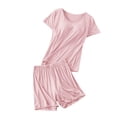 thumbnail image 1 of Paiwinds Women's Halter Neck Pajama Set with Built-In Bra Pads Soft Modal Cotton Polyester Blend Short Sleeves Loose Fit Comfortable Summer Loungewear, 1 of 9