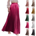 thumbnail image 1 of Paiwinds Women's High Waist A-Line Flowy Midi Skirt Solid Elastic Waist Casual Pleated Skirt for Work and Weekend, 1 of 9