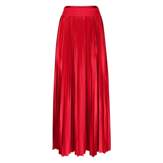 Paiwinds Women's High Waist A-Line Flowy Midi Skirt Solid Elastic Waist Casual Pleated Skirt for Work and Weekend